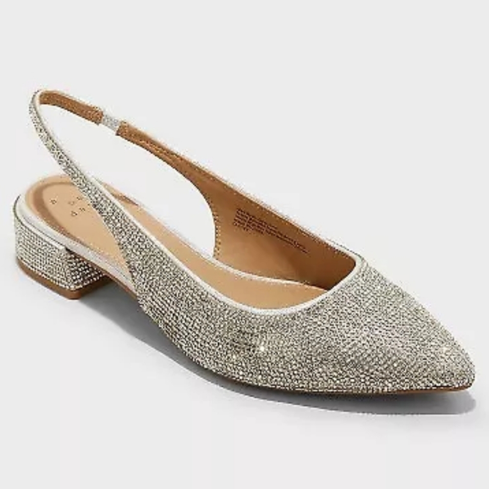 Women's Elle Rhinestone Slingback Pointed Toe Pumps - A New Day Silver